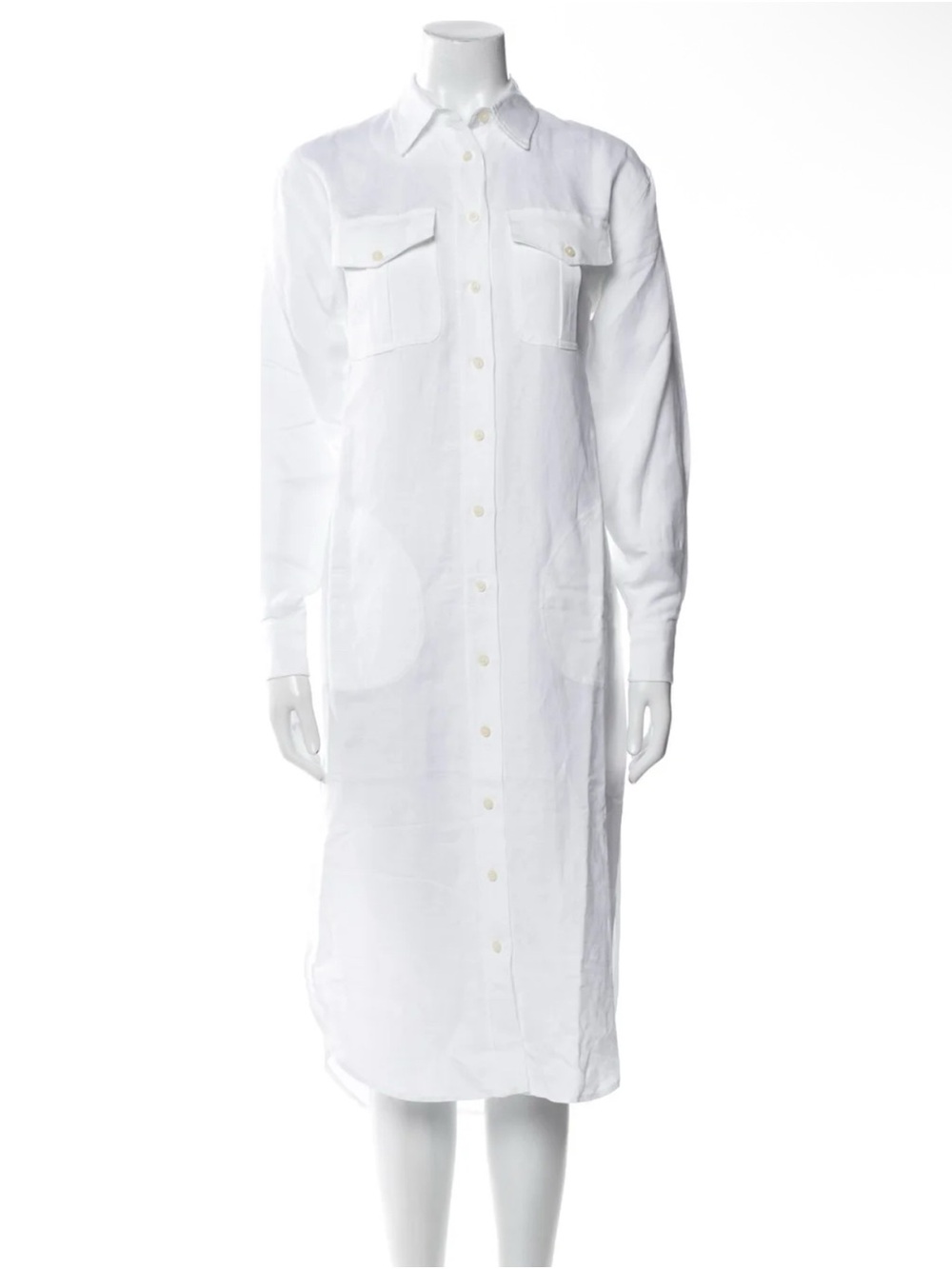 NWT Ralph Lauren White Button-Up Linen Midi Shirtdress with Spare Buttons